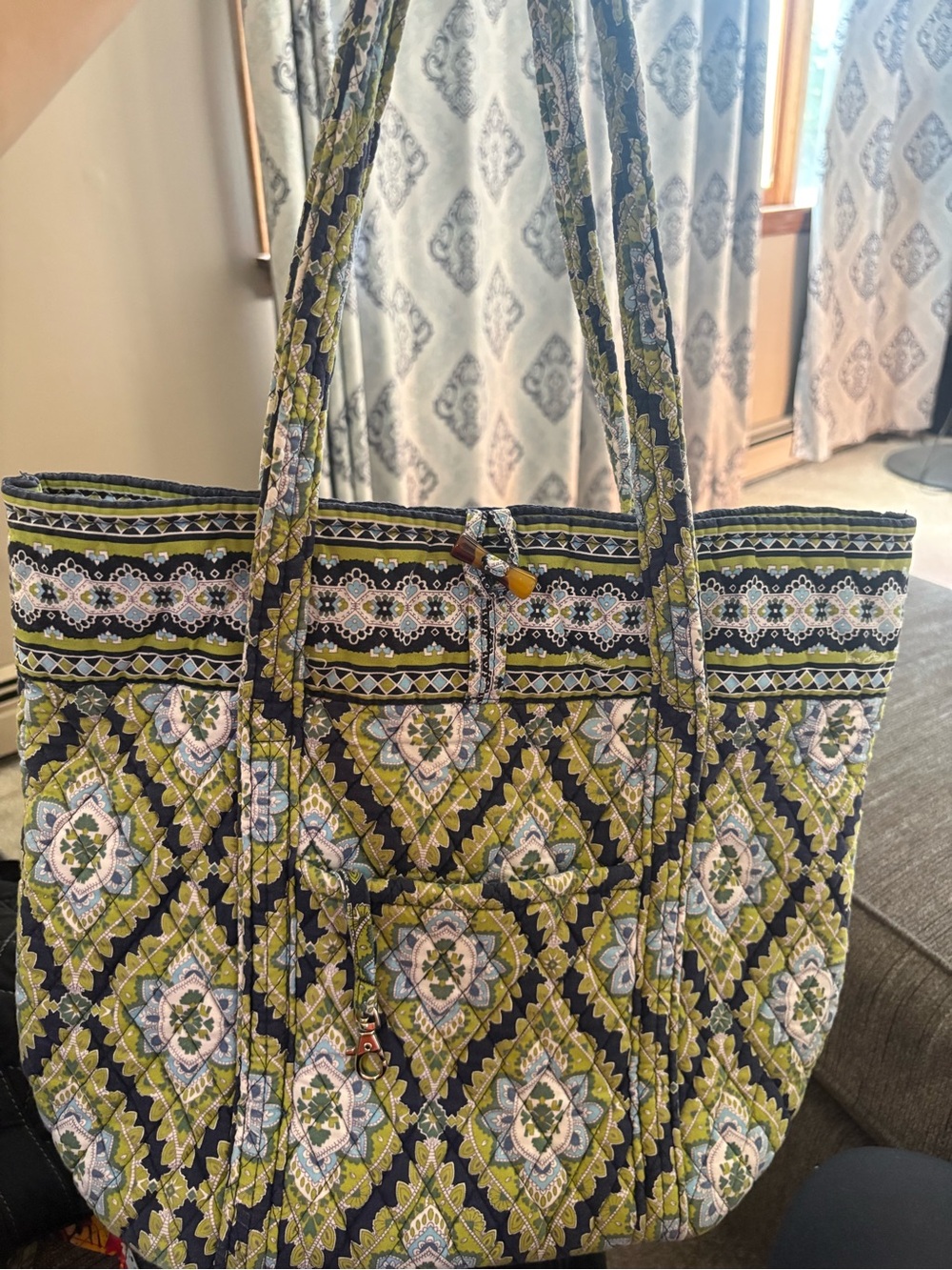 Vera Bradley Quilted Tote in Olive Green, Navy & Light Blue